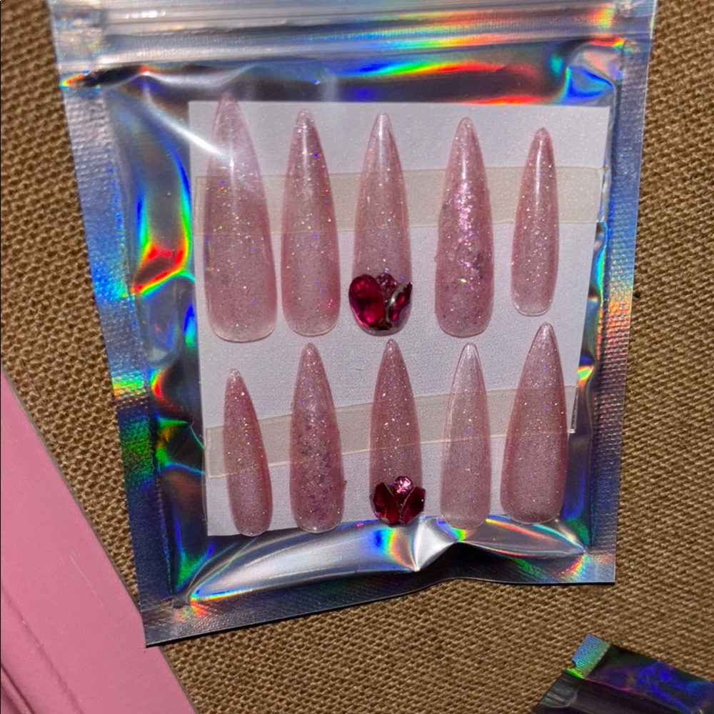 Pink Glitter Stiletto Press-On Nails